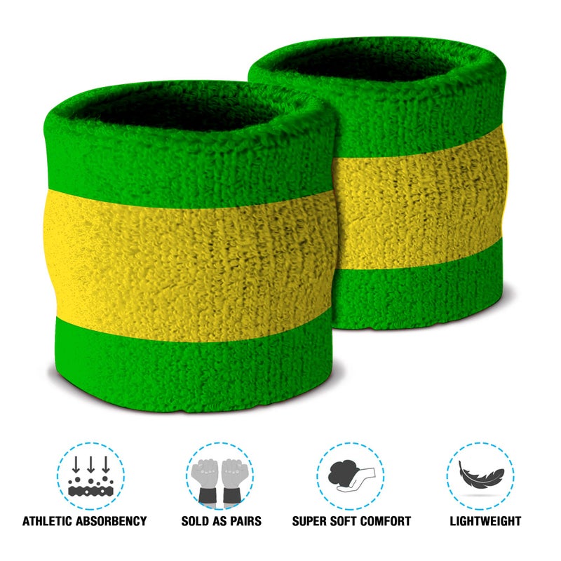 Suddora Striped Sweatband Set, Moisture Wicking 2 Wristbands and 1 Headband, Breathable Athletic Sweat Bands for Sports, Costumes & Cosplay, Matching Bands to Wear with Jersey, Green Yellow Green - Image 5